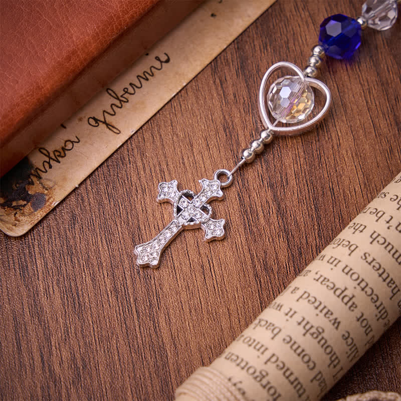 Hollow Heart Glass Rosary with Deep Blue Faceted Beads: Token of Abiding Divine Protection