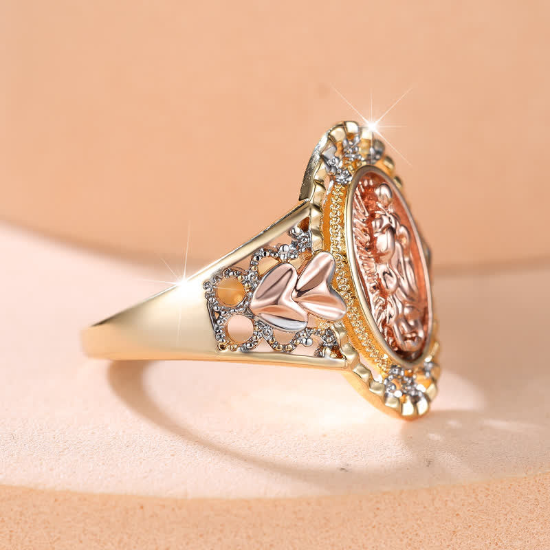Our Lady of Guadalupe Enameled Devotional Ring with Floral Accents: A Symbol of Marian Grace & Divine Protection