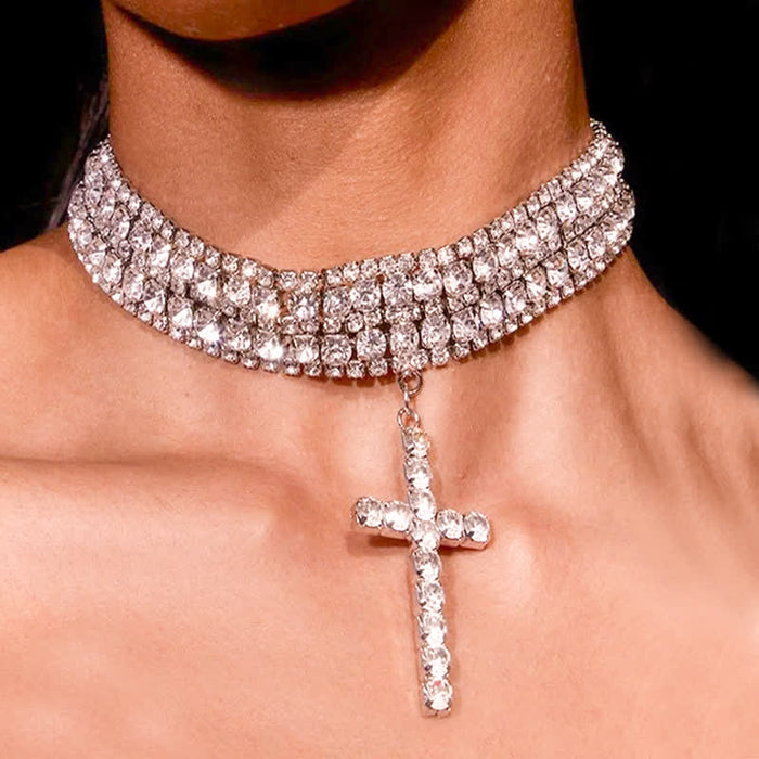 Dazzling Rhinestone Cross Choker Necklace: Token of Unfailing Heavenly Grace