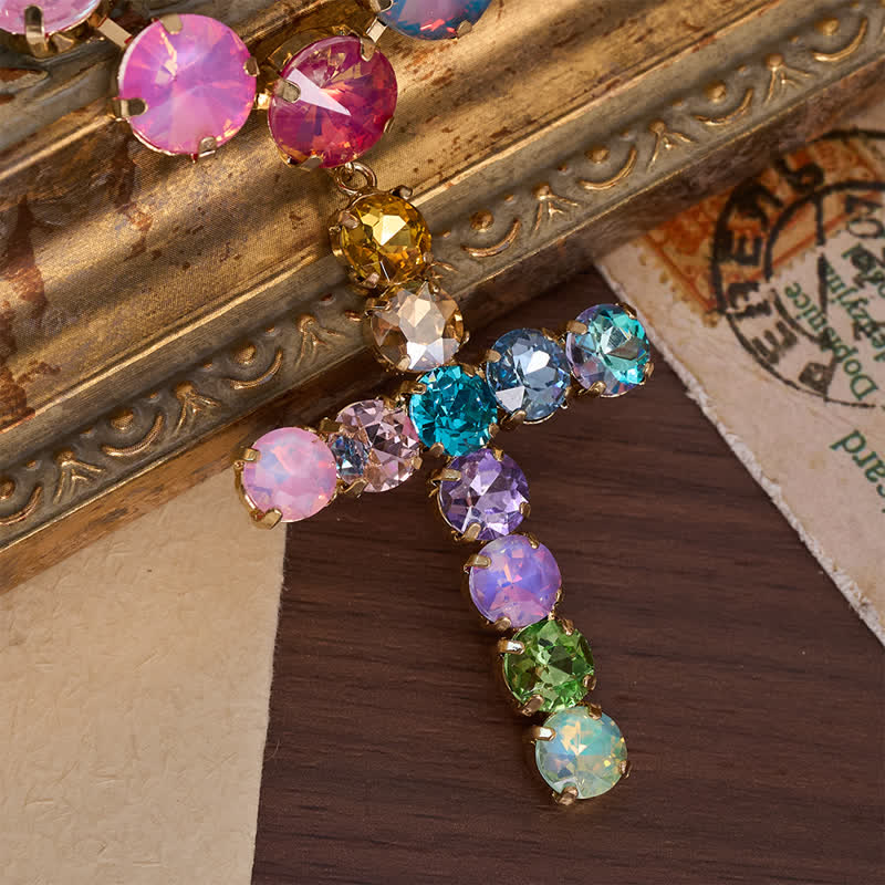 Eye-Catching Jeweled Copper Cross Necklace: Messenger of Heavenly Splendor