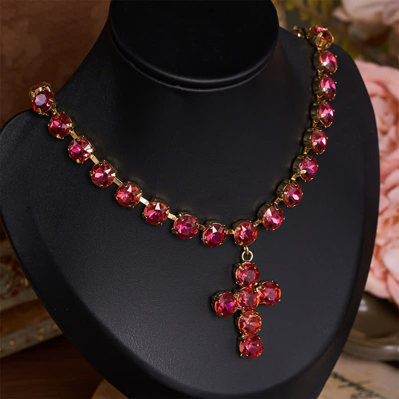 Statement Rivoli Crystal Copper Cross Necklace: Token of Unwavering Divine Majesty