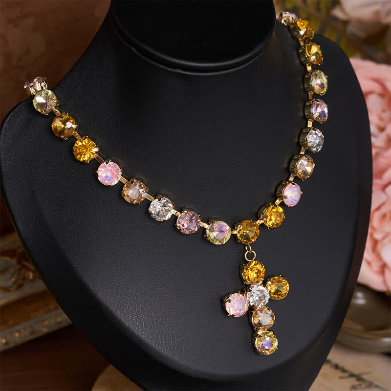 Statement Rivoli Crystal Copper Cross Necklace: Token of Unwavering Divine Majesty