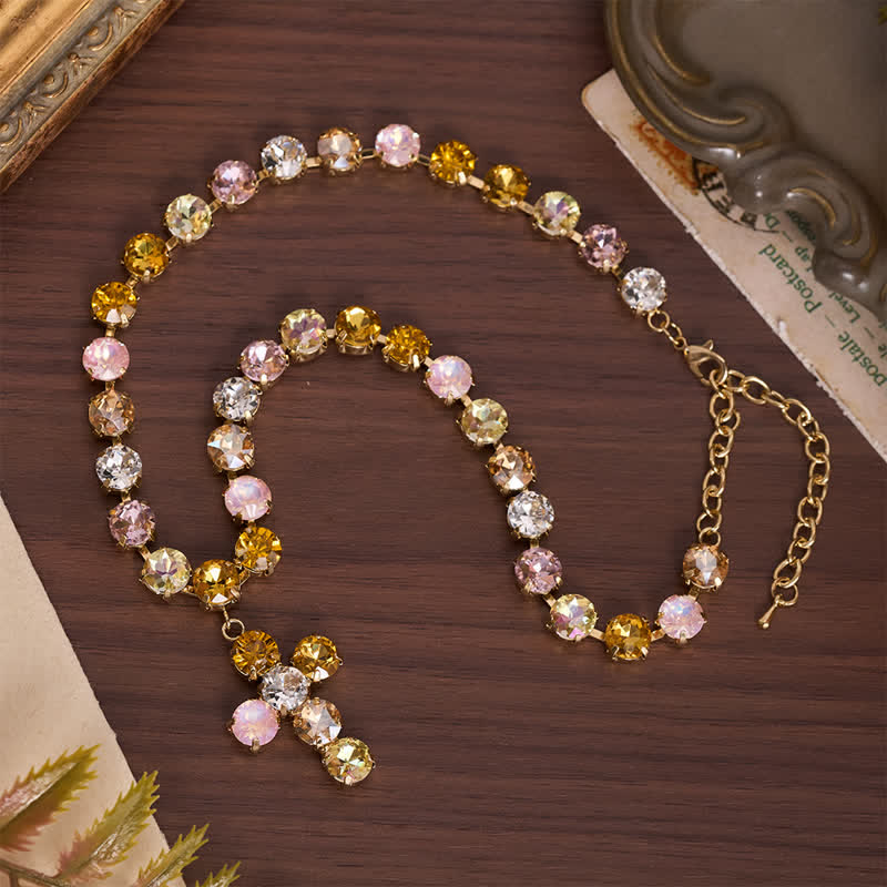 Statement Rivoli Crystal Copper Cross Necklace: Token of Unwavering Divine Majesty