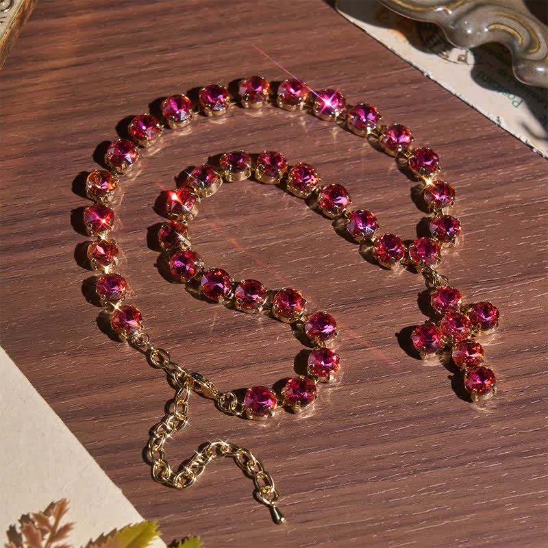 Statement Rivoli Crystal Copper Cross Necklace: Token of Unwavering Divine Majesty