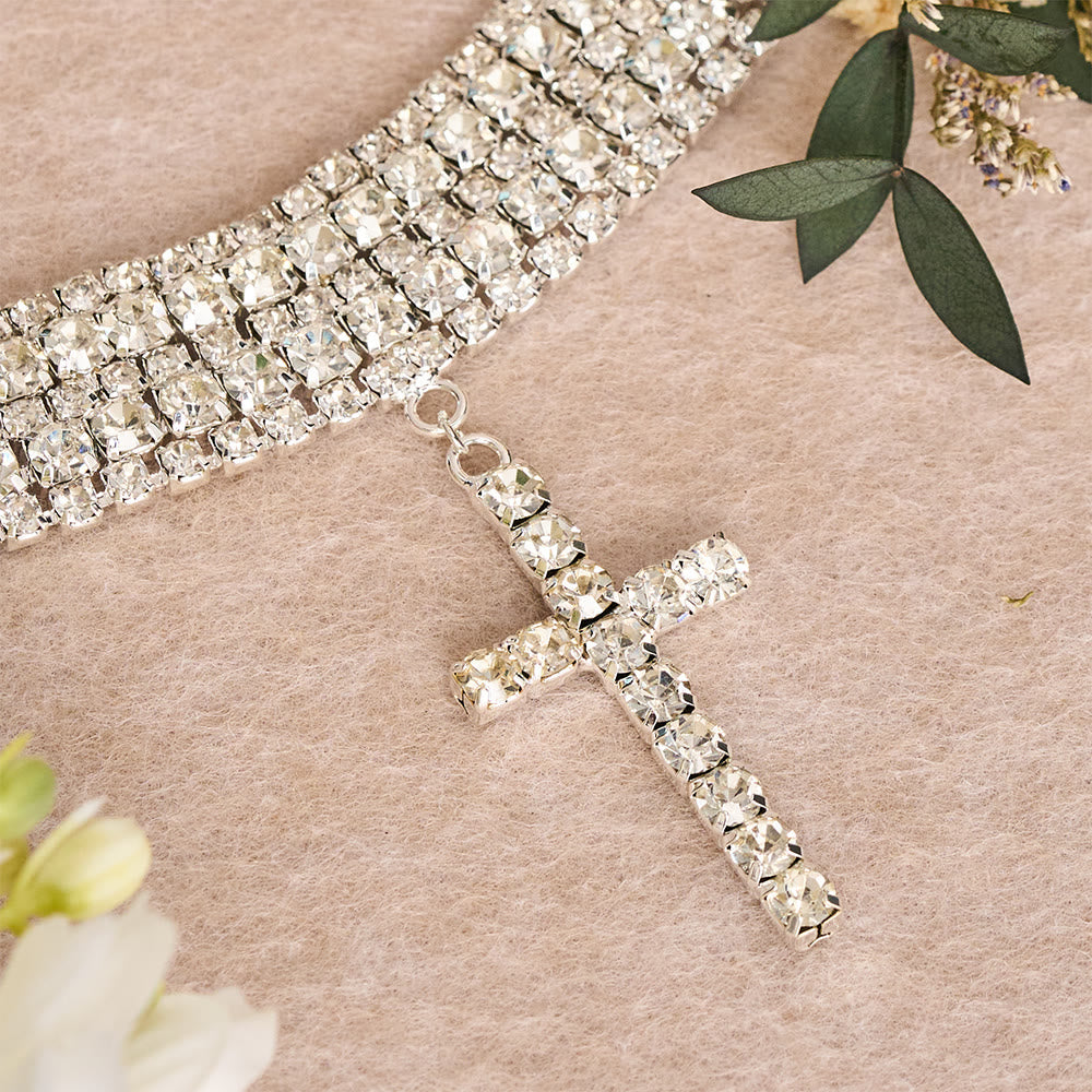 Dazzling Rhinestone Cross Choker Necklace: Token of Unfailing Heavenly Grace