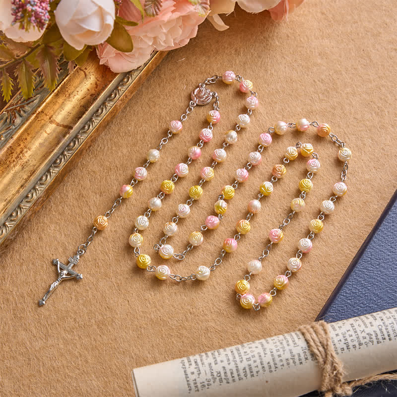 Heavenly Rose Bead Rosary With Crucifix: Badge of Steady Guidance