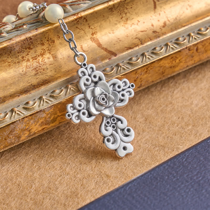 Our Lady of Fatima Rosary with Rose Alloy Cross: Token of Sacred Gentle Grace