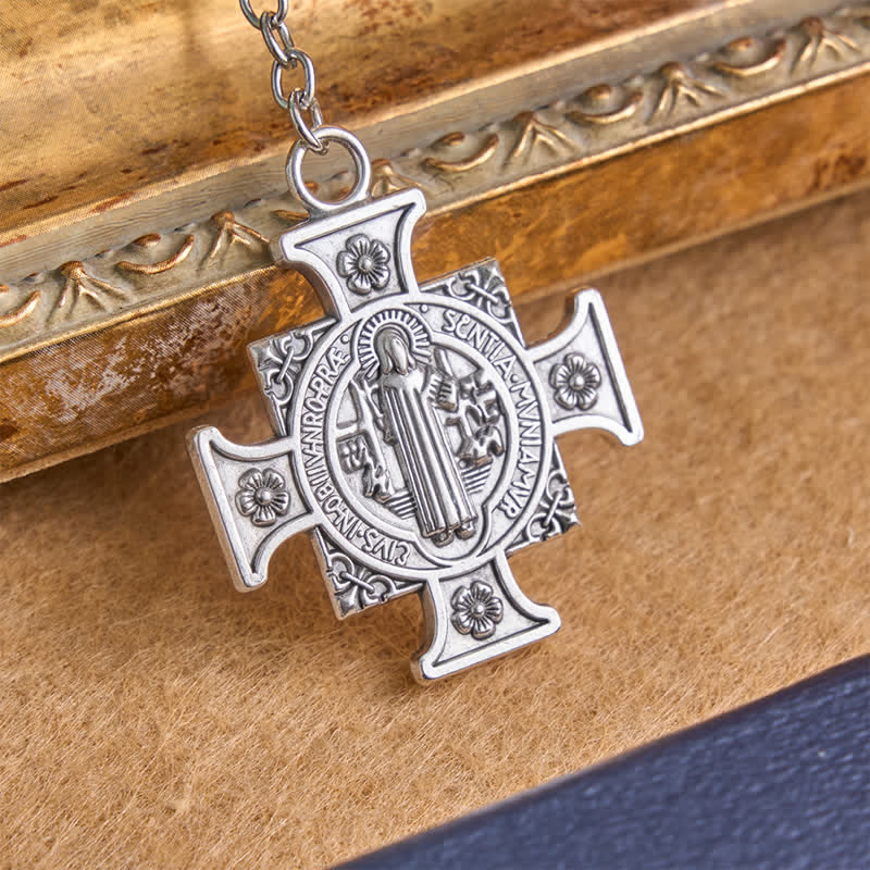 Ornate Alloy Rosary with Our Lady & St. Benedict: Emblem of Quiet Blessing