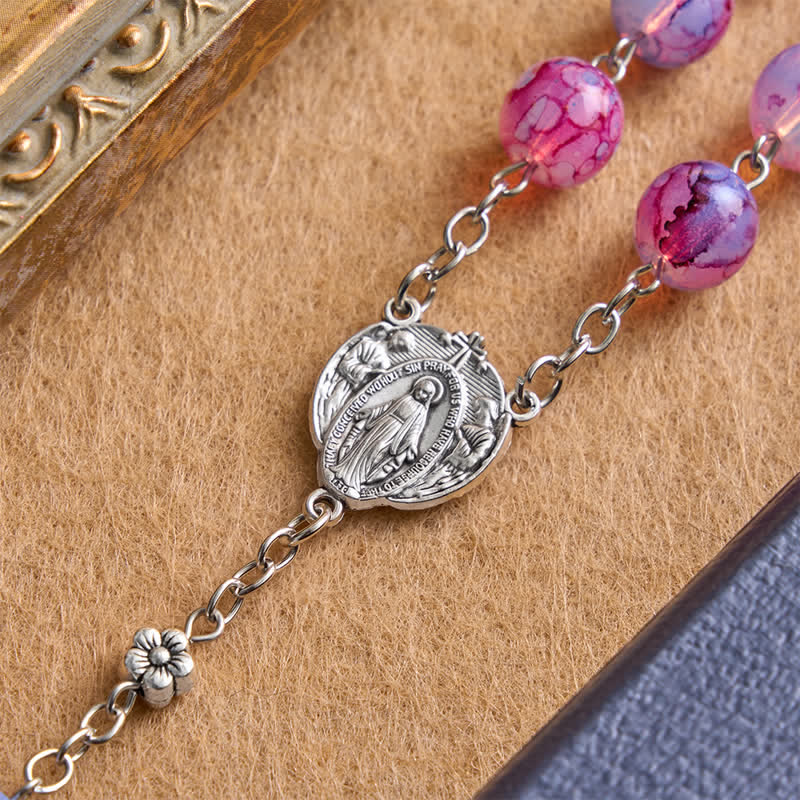 Ornate Alloy Rosary with Our Lady & St. Benedict: Emblem of Quiet Blessing