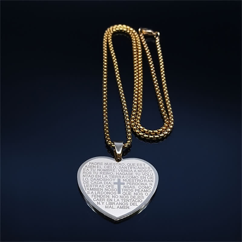 Solid Stainless Steel Heart Prayer Necklace: Token of Unwavering Heavenly Care