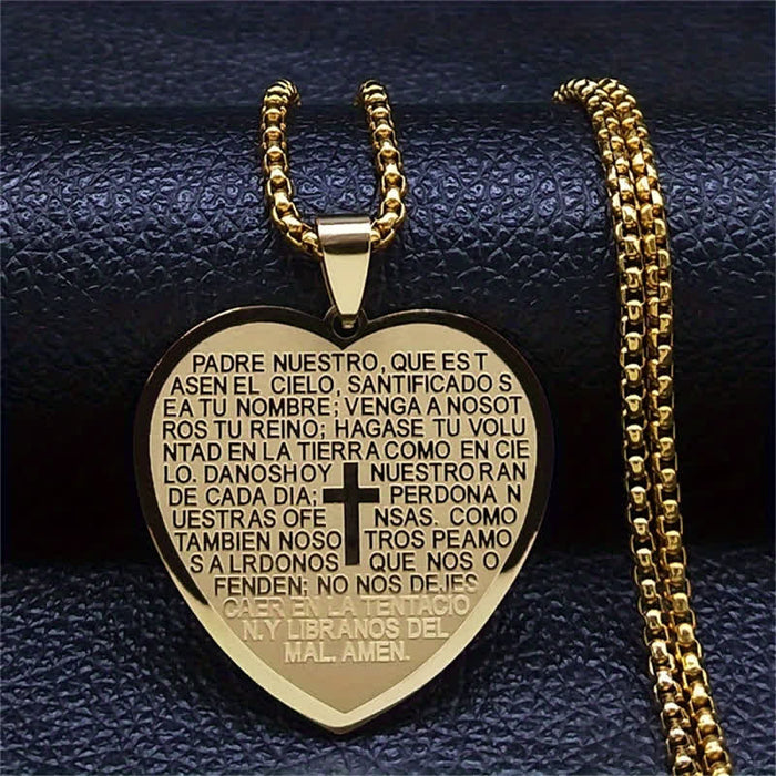 Solid Stainless Steel Heart Prayer Necklace: Token of Unwavering Heavenly Care
