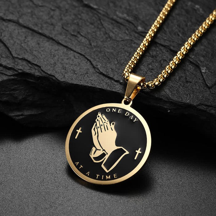 Dual-Sided Serenity Praying Hands Pendant Necklace: Token of Abiding Divine Calm