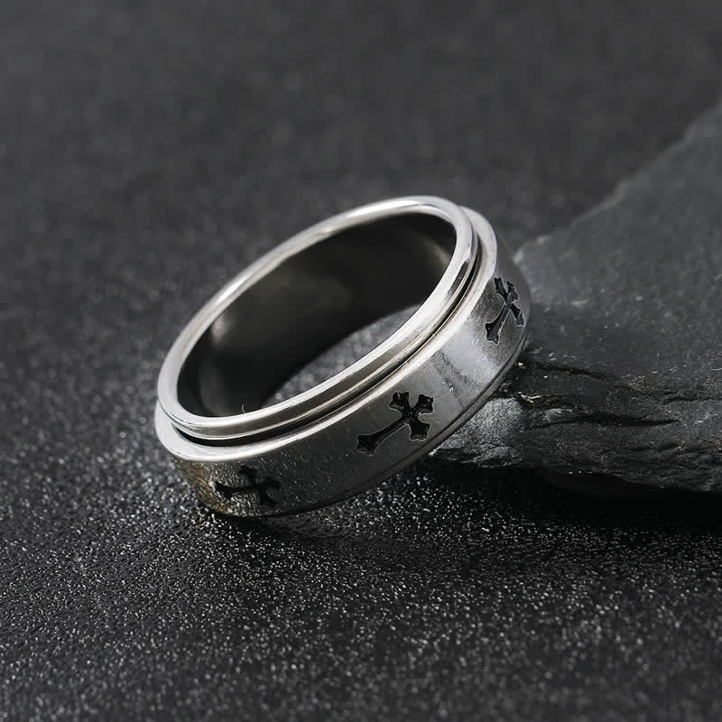 Rotatable Cross Stainless Steel Band Ring: Emblem of Abiding Heavenly Grace