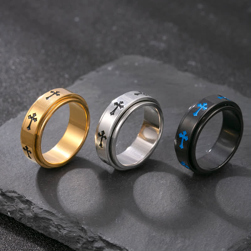 Rotatable Cross Stainless Steel Band Ring: Emblem of Abiding Heavenly Grace