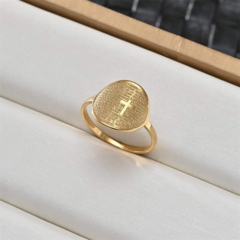 Sacred Portrait & Cross Medallion Ring: Emblem of Soft Celestial Protection