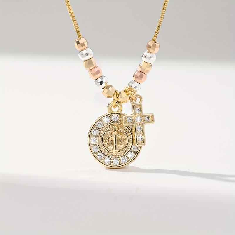 Mixed‑Bead St. Benedict Cross Pendant Necklace: Sign of Everlasting Sacred Safeguard