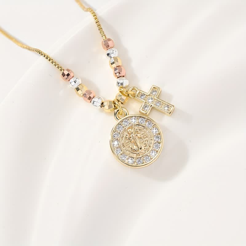 Mixed‑Bead St. Benedict Cross Pendant Necklace: Sign of Everlasting Sacred Safeguard