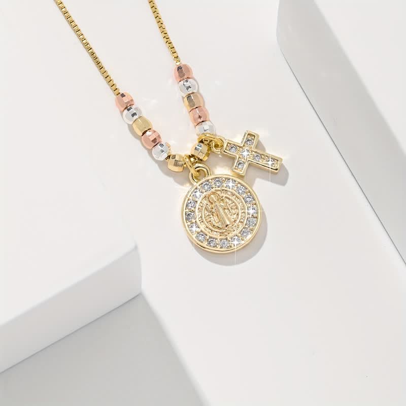 Mixed‑Bead St. Benedict Cross Pendant Necklace: Sign of Everlasting Sacred Safeguard