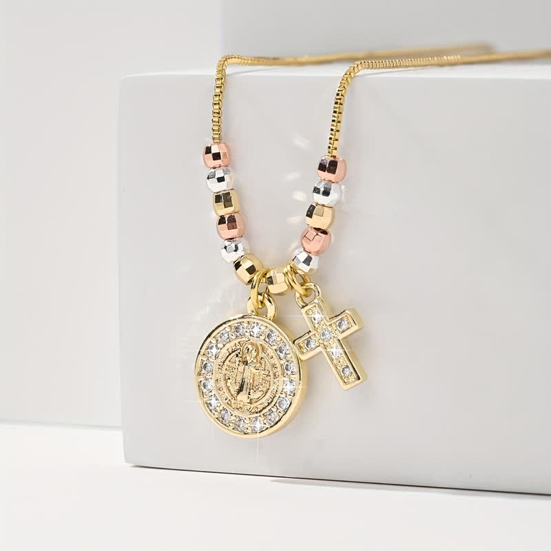 Mixed‑Bead St. Benedict Cross Pendant Necklace: Sign of Everlasting Sacred Safeguard