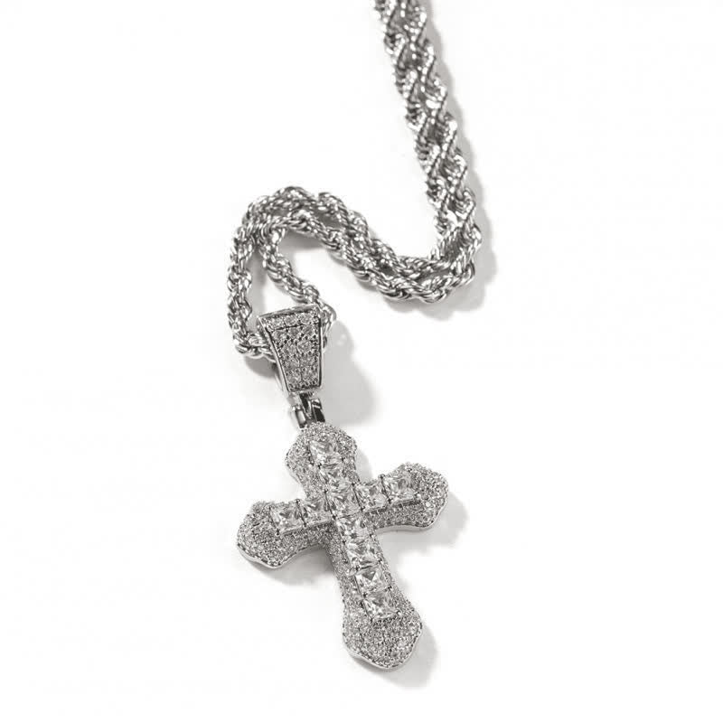 Chunky Sparkling Scalloped Cross With Rope Chain: Carrier of Bold Daily Benediction