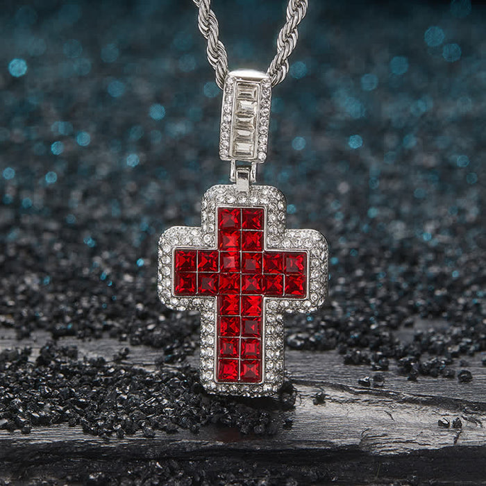 Encircled Square Gem Block Cross Necklace: Badge of Glorious Heavenly Fortitude