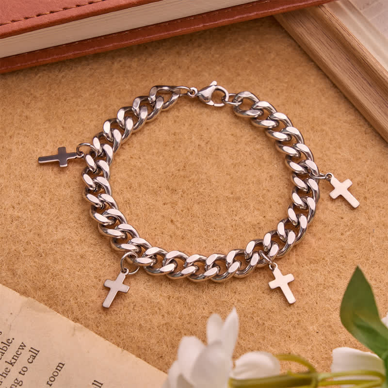 Smooth Chunky Cuban Multi‑Cross Bracelet: Sign of Timeless Heavenly Benevolence