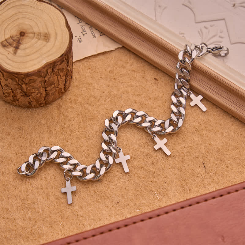 Smooth Chunky Cuban Multi‑Cross Bracelet: Sign of Timeless Heavenly Benevolence