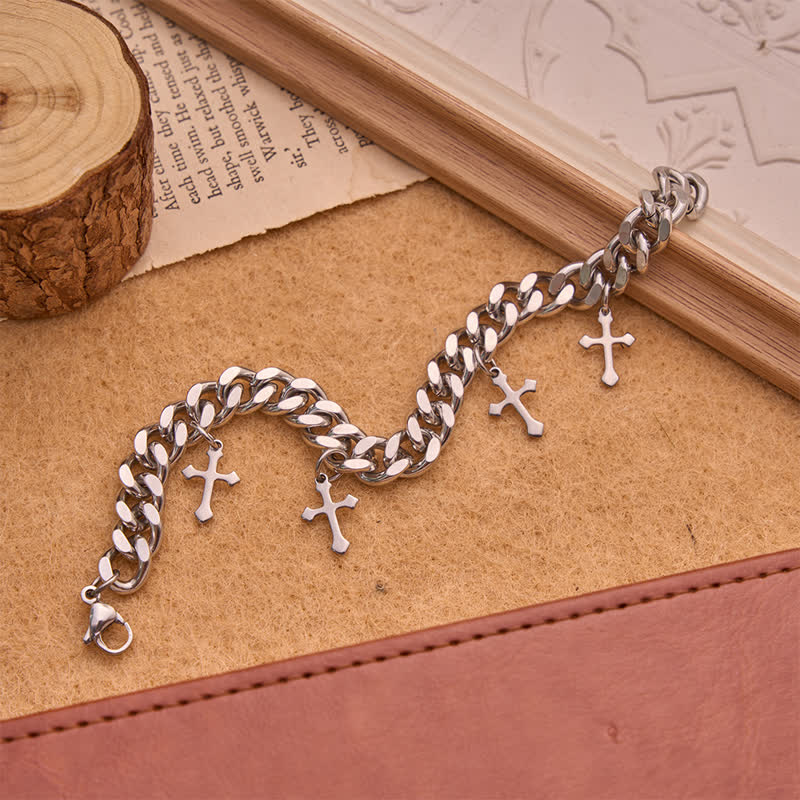 Smooth Chunky Cuban Multi‑Cross Bracelet: Sign of Timeless Heavenly Benevolence