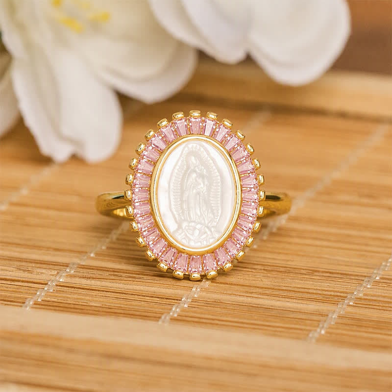 Adjustable Radiant Halo Our Lady Portrait Ring: Symbol of Quiet Divine Comfort