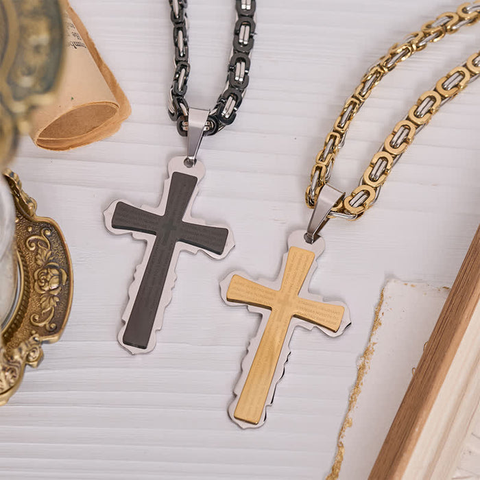 Dual‑Link Choice Spanish Verse Cross Necklace: Symbol of Gentle Celestial Shelter