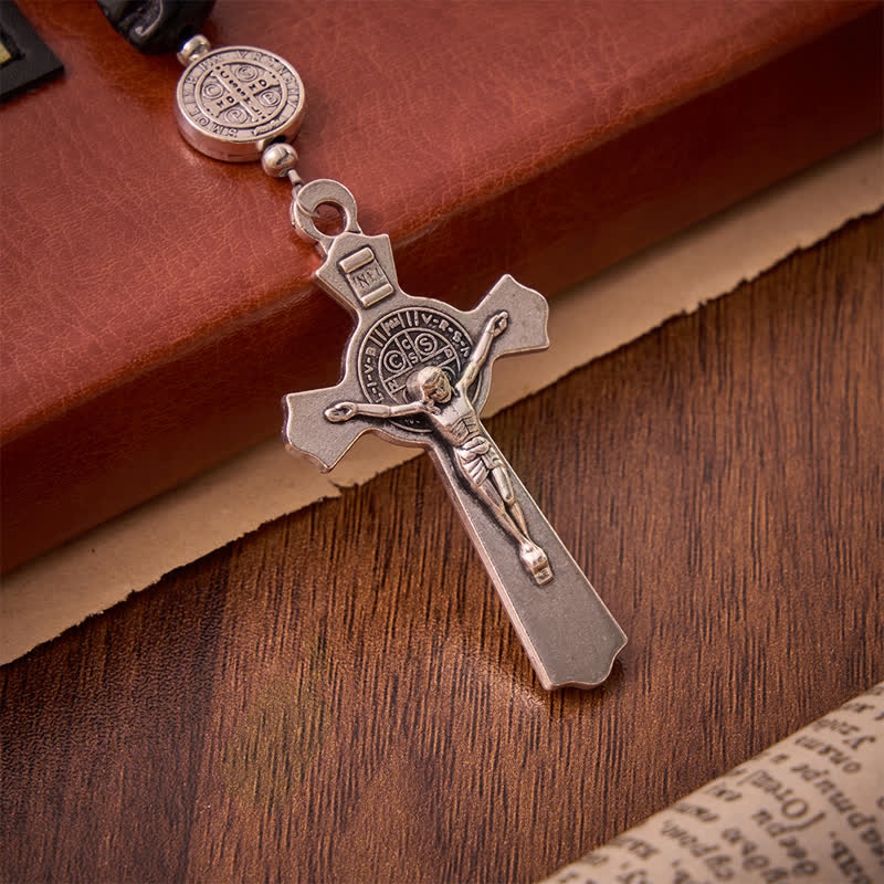 Carved Black Skull Acrylic Memento Mori Rosary with St.Benedict Medals