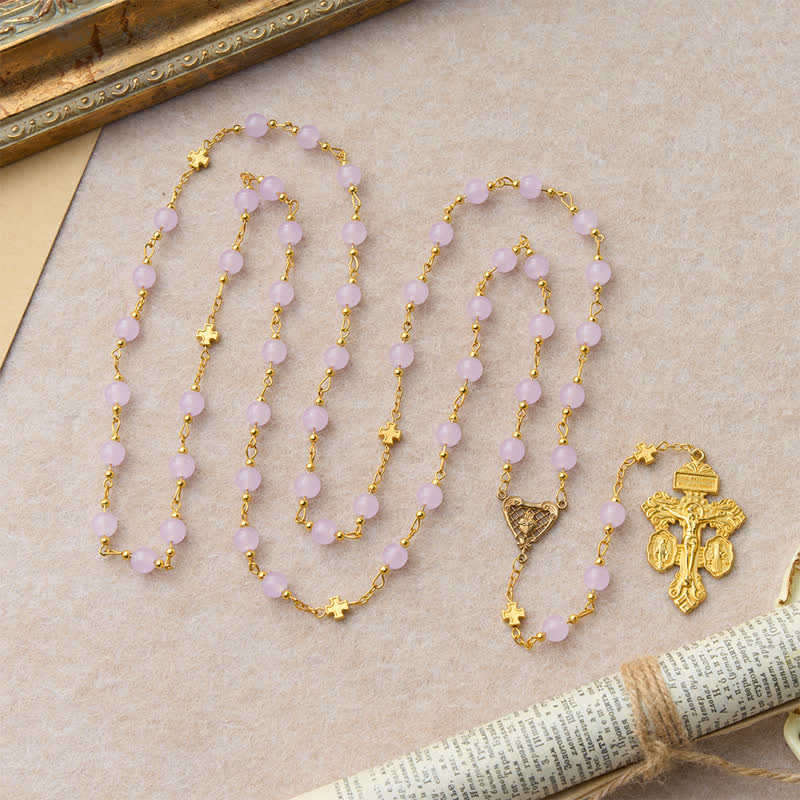 Pale Lavender Glass Bead Rosary with Sacred Heart Crucifix: Emblem of Gentle Heavenly Mercy