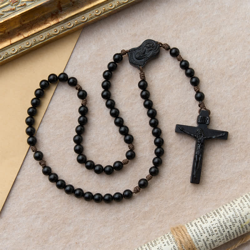 Natural Timber Prayer Rosary & Madonna and Child Motif: Token of Abiding Divine Warmth
