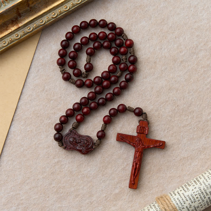 Natural Timber Prayer Rosary & Madonna and Child Motif: Token of Abiding Divine Warmth