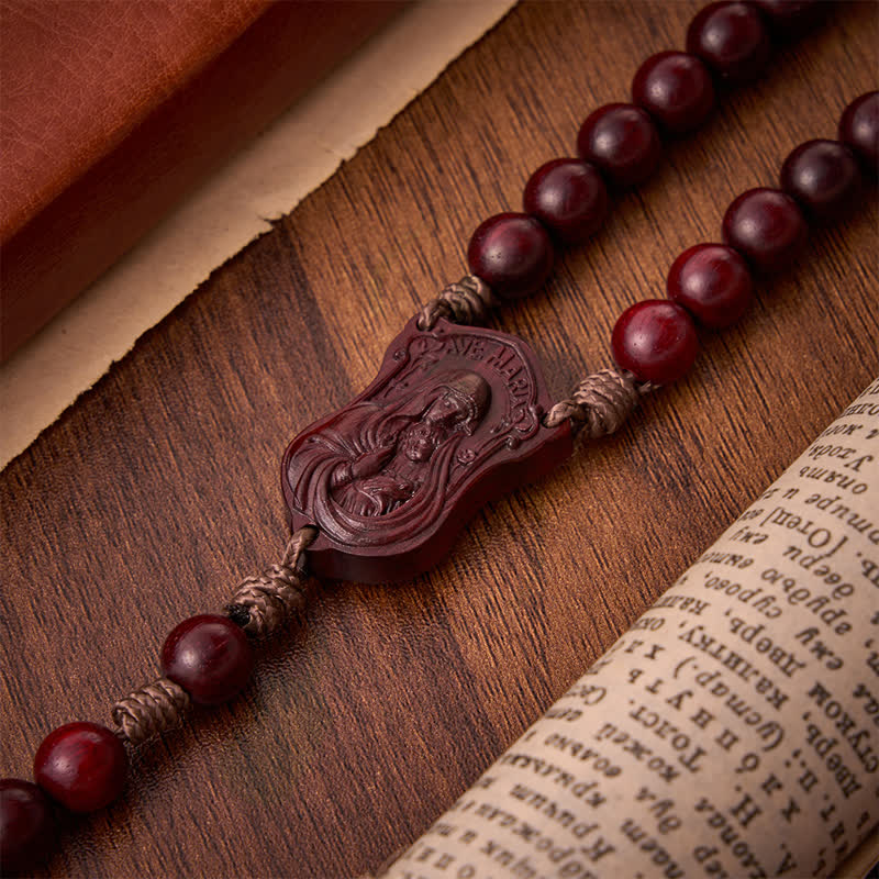 Natural Timber Prayer Rosary & Madonna and Child Motif: Token of Abiding Divine Warmth