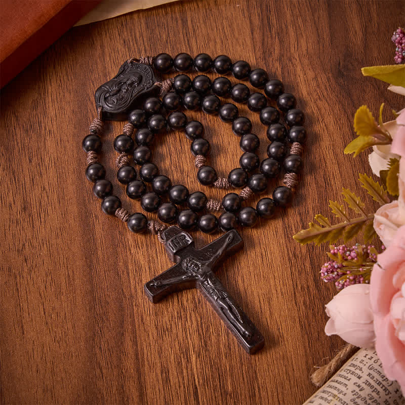 Natural Timber Prayer Rosary & Madonna and Child Motif: Token of Abiding Divine Warmth