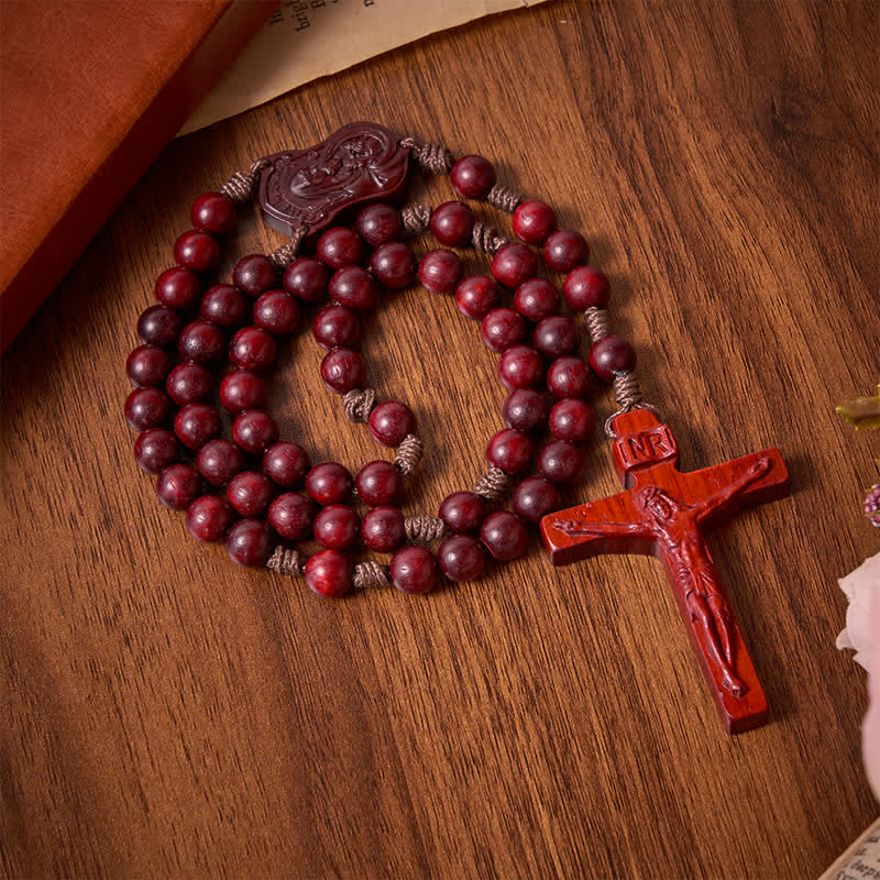 Natural Timber Prayer Rosary & Madonna and Child Motif: Token of Abiding Divine Warmth