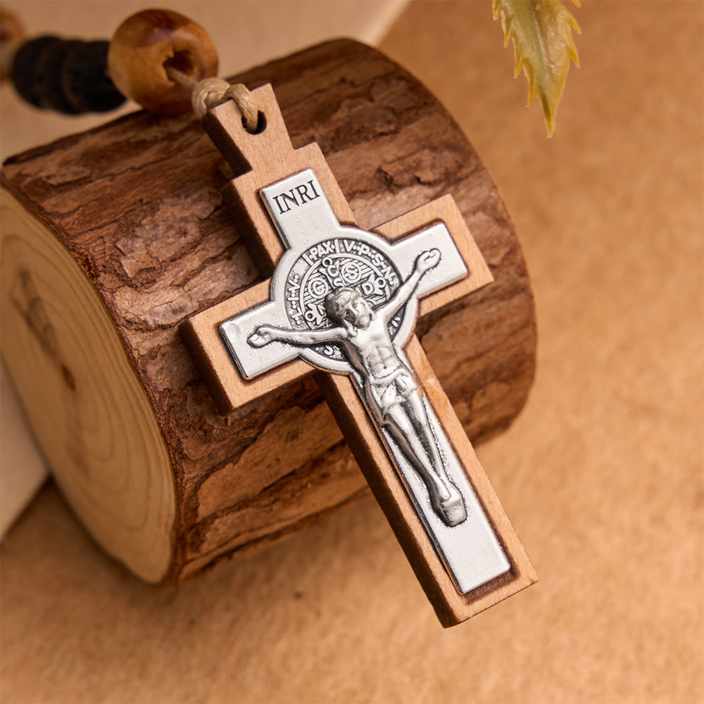 Natural Durable Volcanic Stone Rosary with St. Benedict Medal & Crucifix