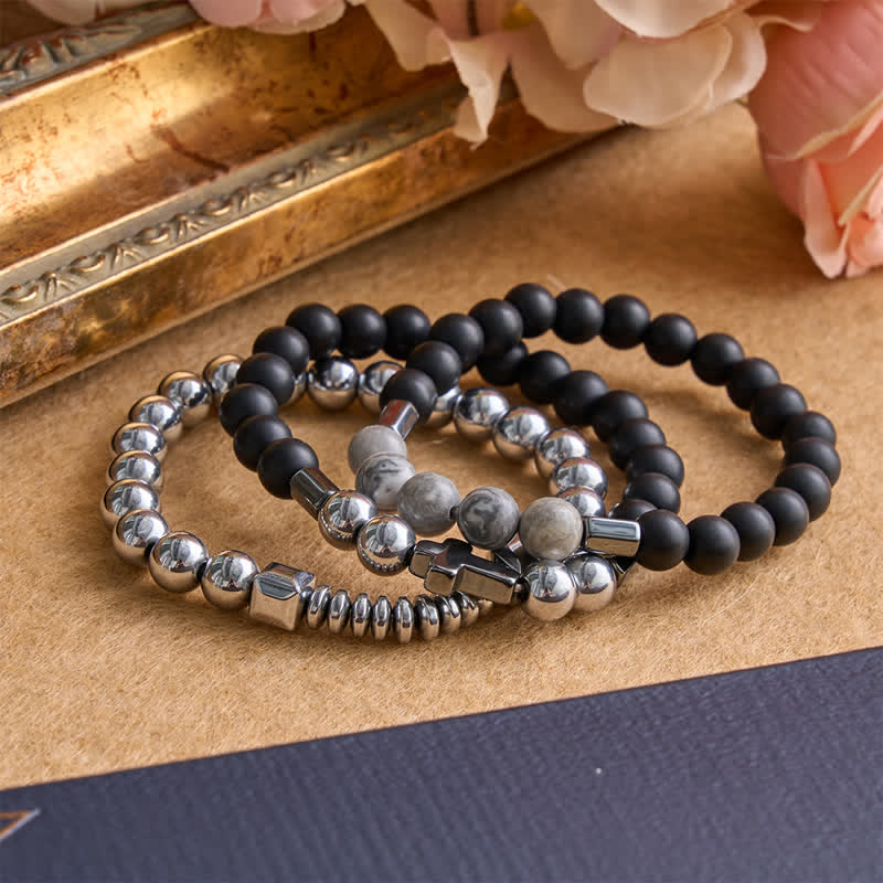 Layered Stone & Copper Cross Bracelet: Symbol of Gentle Divine Guardianship