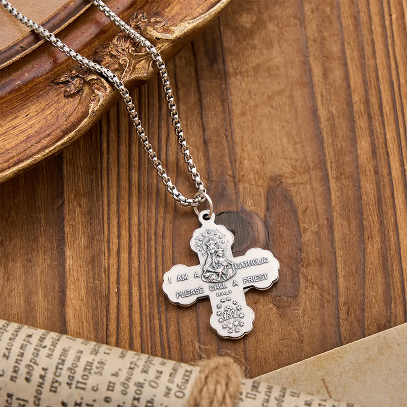 Four Sacred Portrait Cross Box‑Chain Necklace: Token Of Gentle Celestial Safeguard