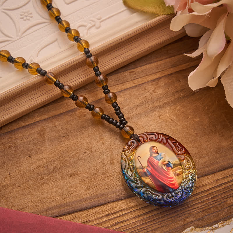 Holy Figure Collection Glass Beaded Necklace: Token of Sweet Divine Remembrance