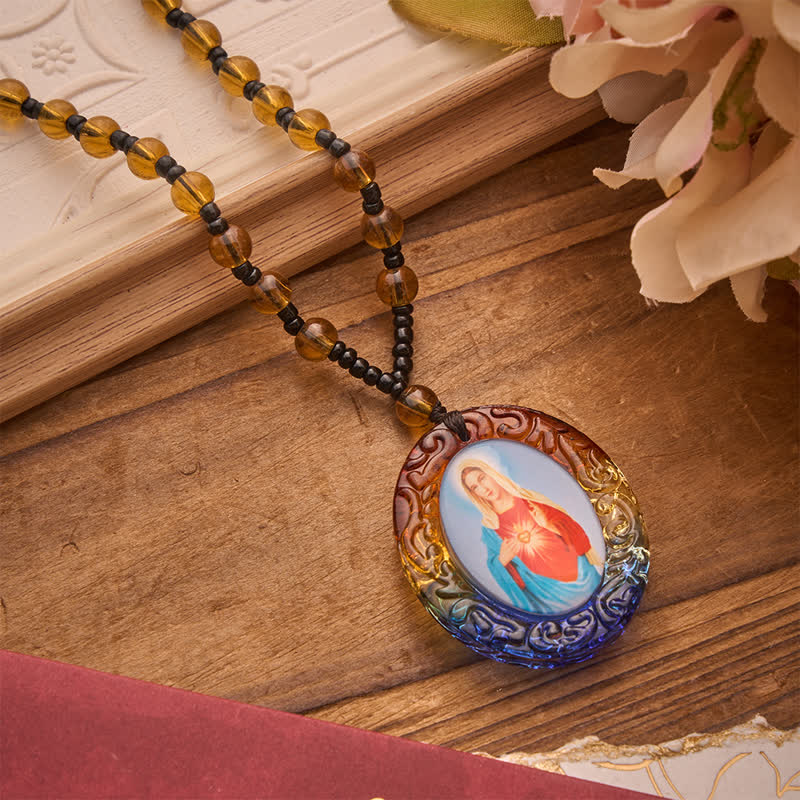 Holy Figure Collection Glass Beaded Necklace: Token of Sweet Divine Remembrance