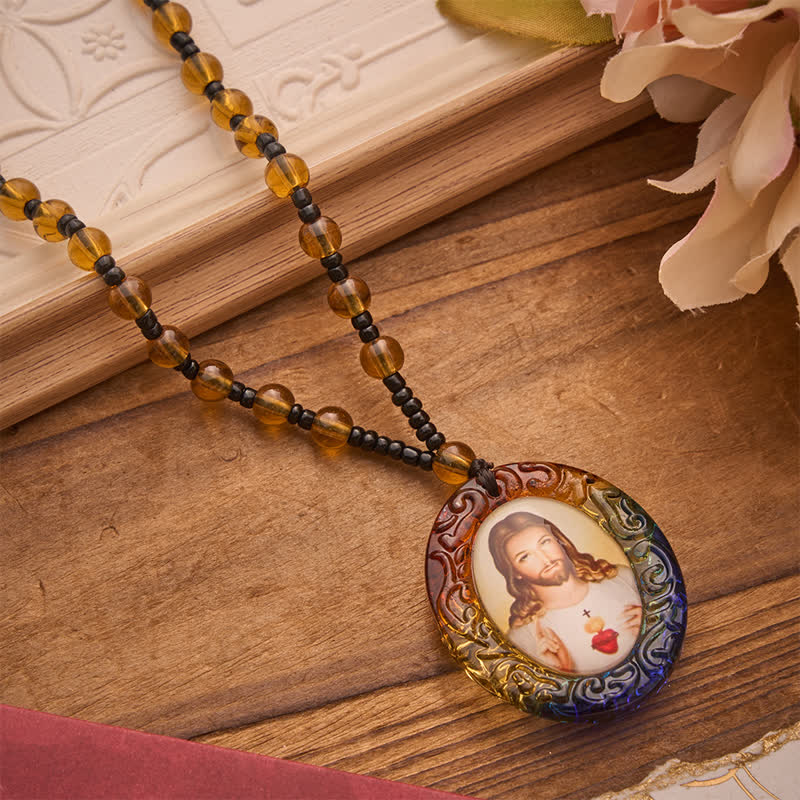 Holy Figure Collection Glass Beaded Necklace: Token of Sweet Divine Remembrance