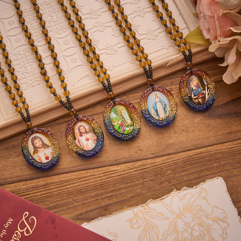 Holy Figure Collection Glass Beaded Necklace: Token of Sweet Divine Remembrance