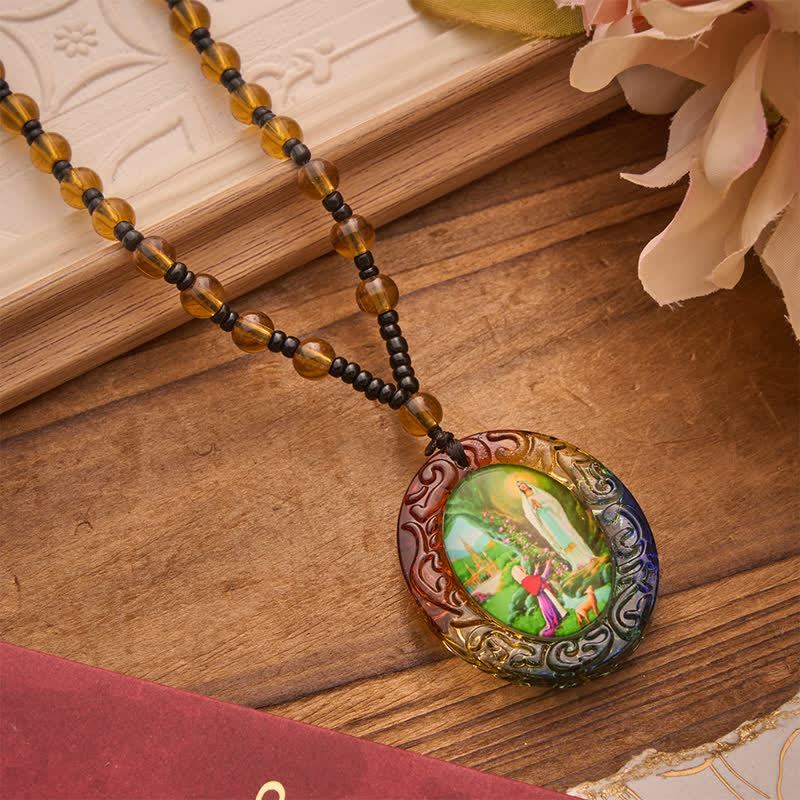 Holy Figure Collection Glass Beaded Necklace: Token of Sweet Divine Remembrance