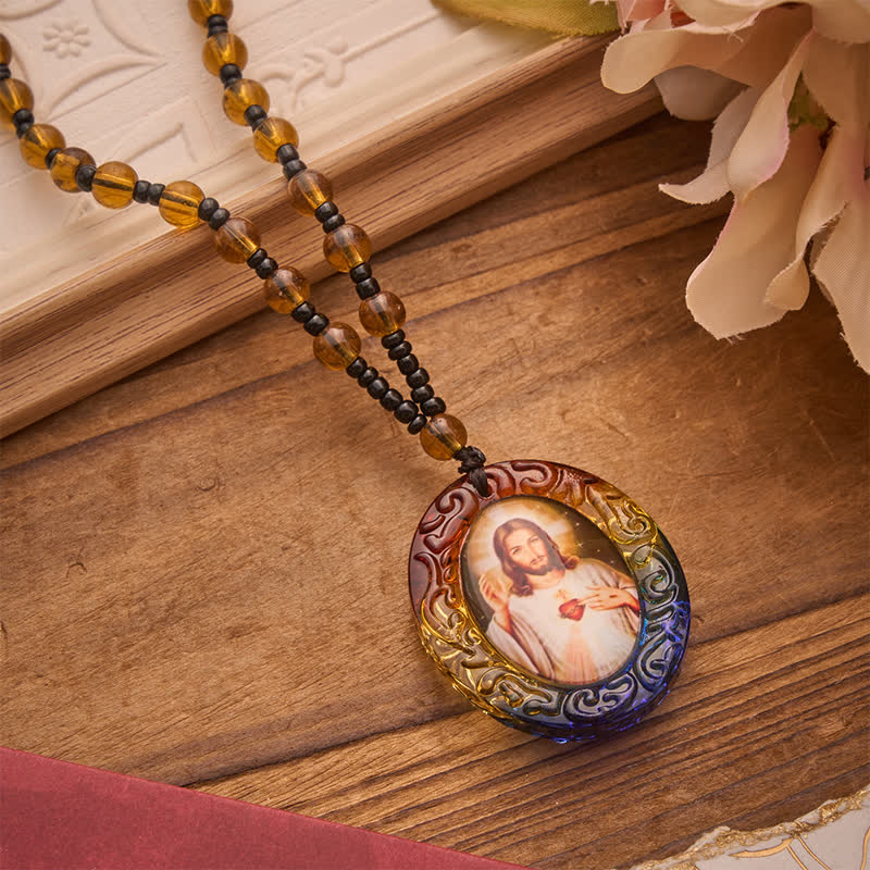 Holy Figure Collection Glass Beaded Necklace: Token of Sweet Divine Remembrance
