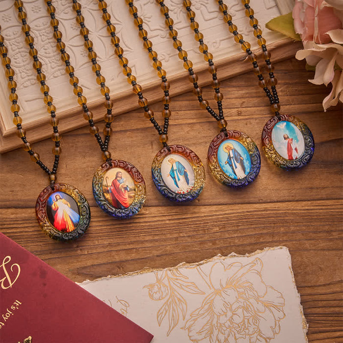 Holy Figure Collection Glass Beaded Necklace: Token of Sweet Divine Remembrance