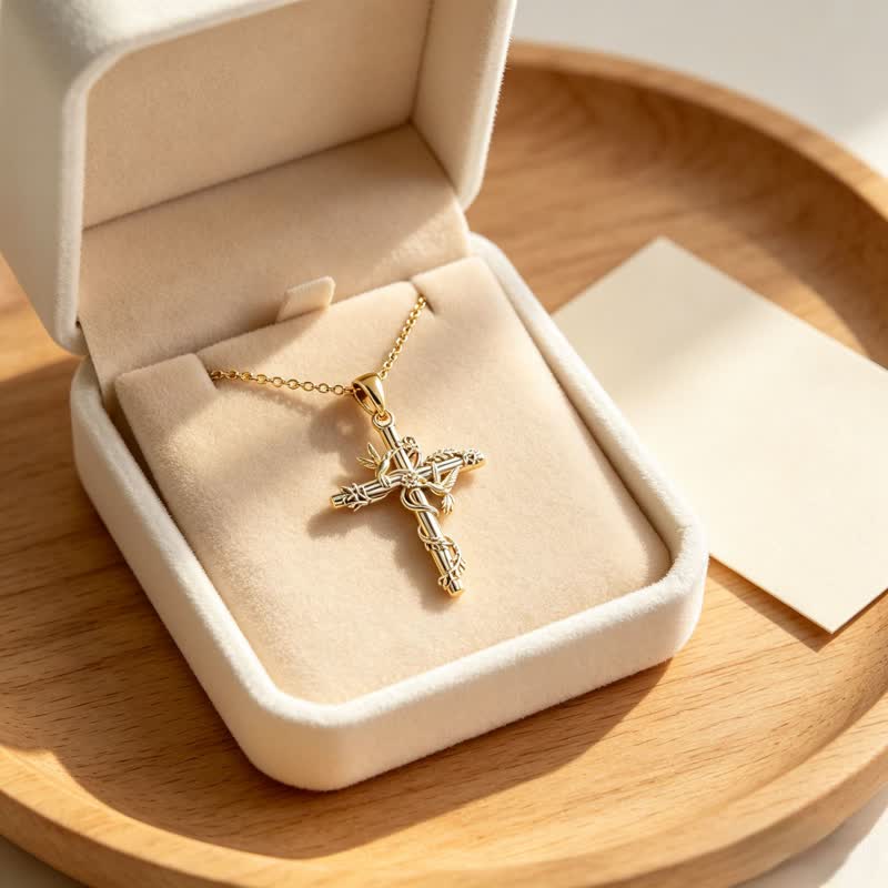 Delicate Engraved Nature Cross Necklace: Token of Pure Heavenly Devotion