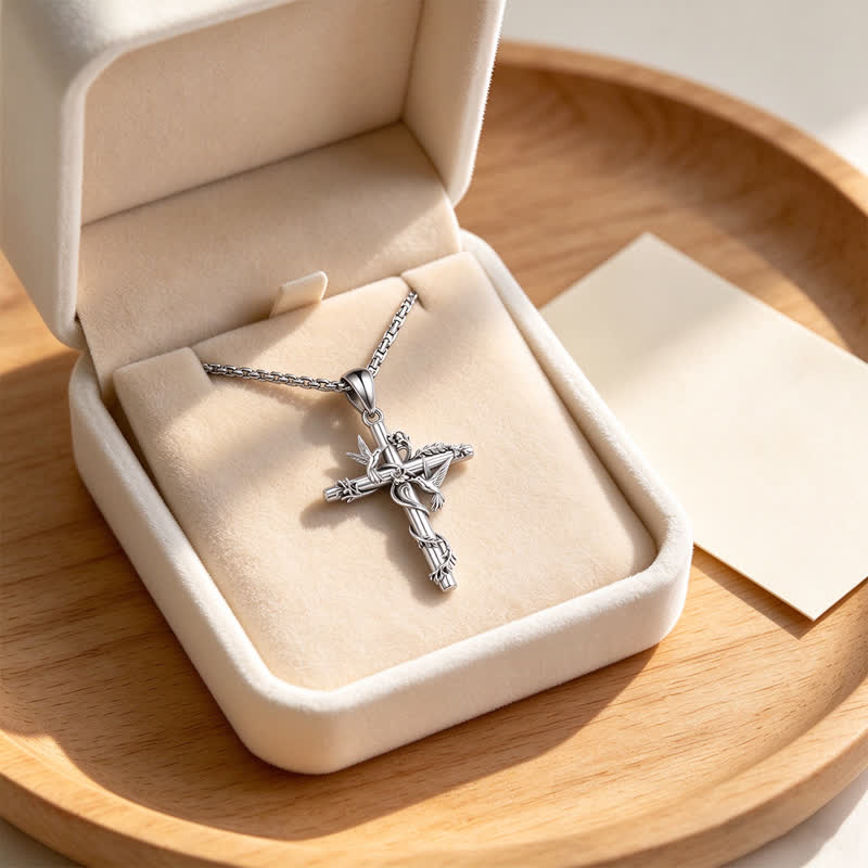 Delicate Engraved Nature Cross Necklace: Token of Pure Heavenly Devotion