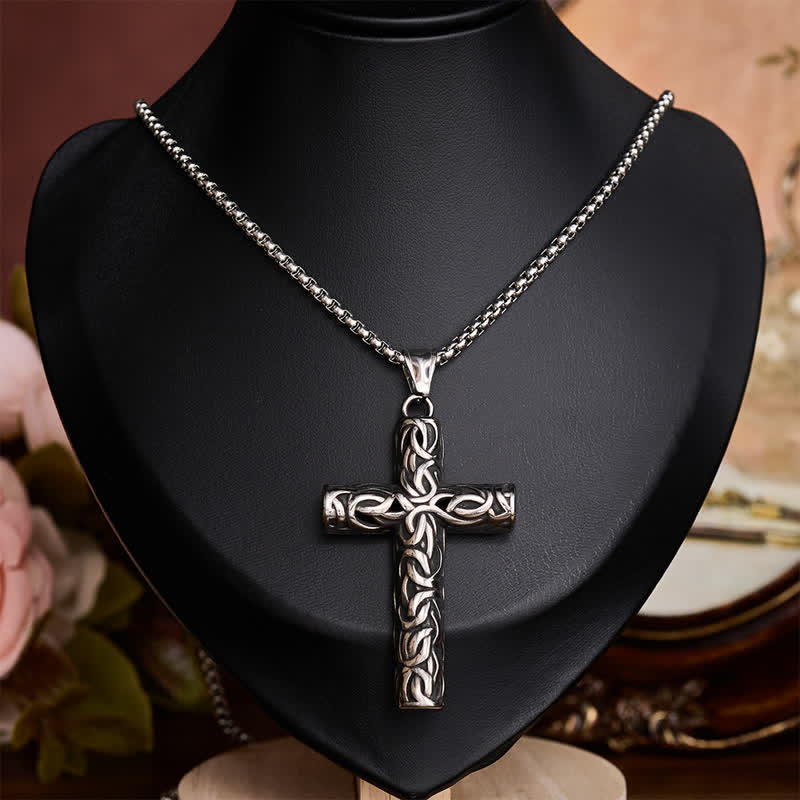 Hollow Twisted Knot Relief Cross Pendant Necklace: Timeless Emblem of Gentle Heavenly Guardianship